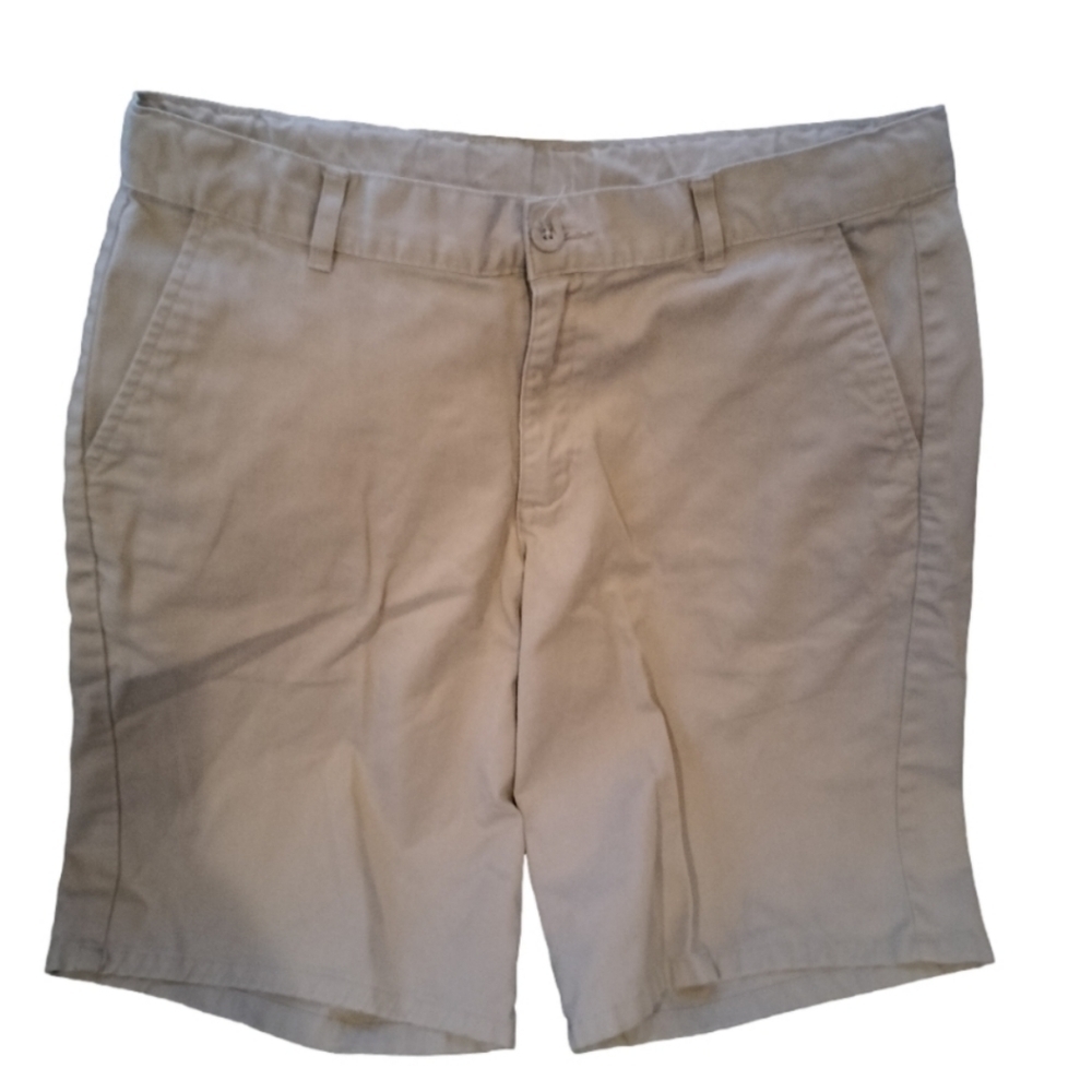 izod khaki shorts boys 20 husky Flat front cotton polyester 11 inch inseam light